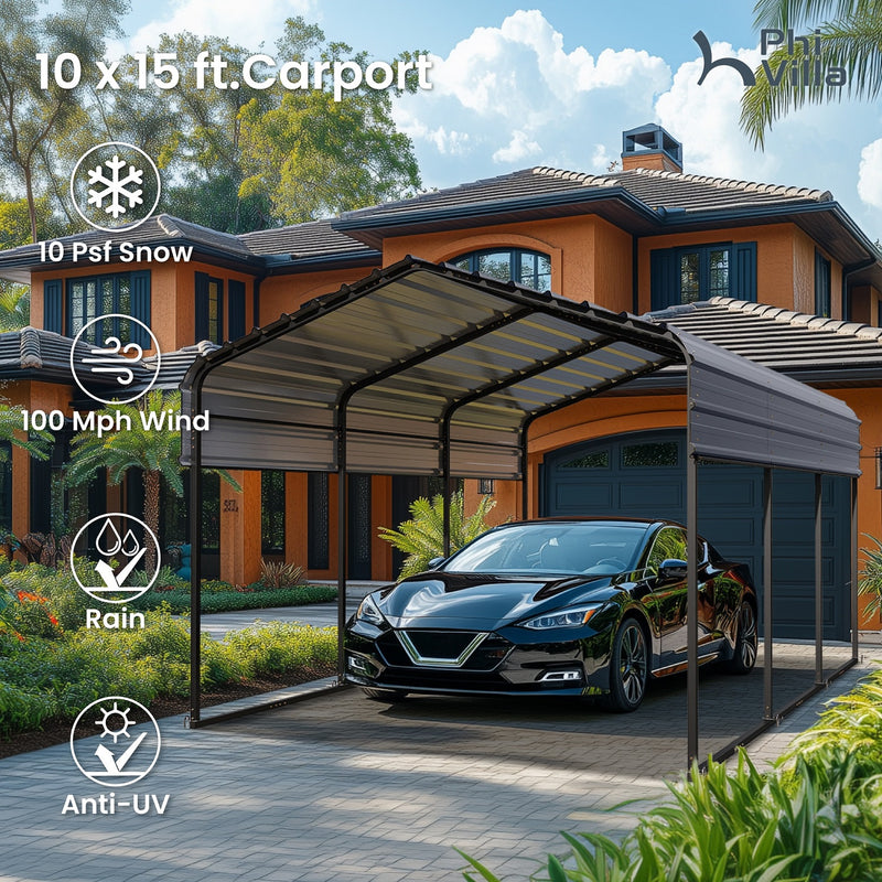PHI VILLA Deluxe Heavy Duty Metal Outdoor Carport Canopy Multi-use Car Garage Shelter