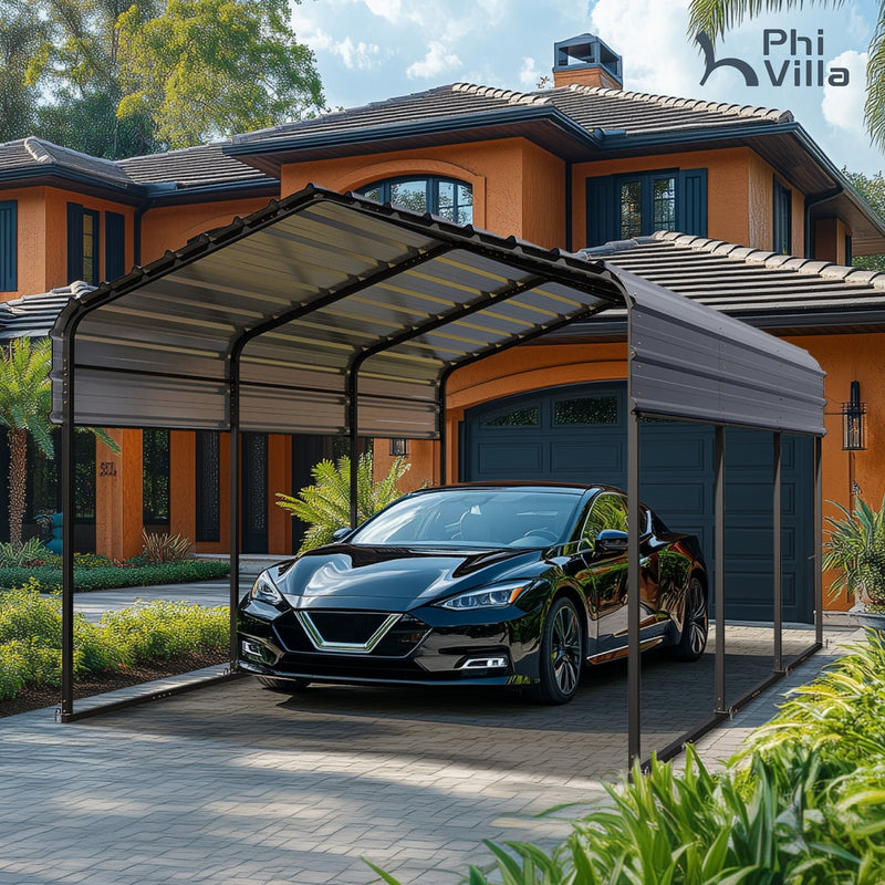 PHI VILLA Deluxe Heavy Duty Metal Outdoor Carport Canopy Multi-use Car Garage Shelter