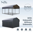 Multi-Sized 1 Car Metal Carport with Sides