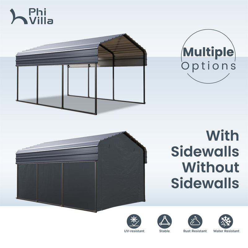 PHI VILLA Deluxe Heavy Duty Metal Outdoor Carport Canopy Multi-use Car Garage Shelter