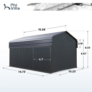 Multi-Sized 1 Car Metal Carport with Sides