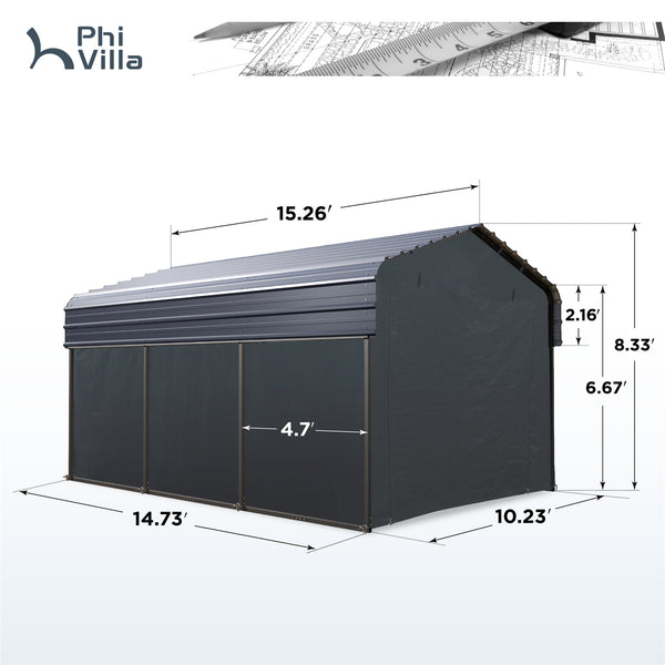 Multi-Sized 1 Car Metal Carport with Sides