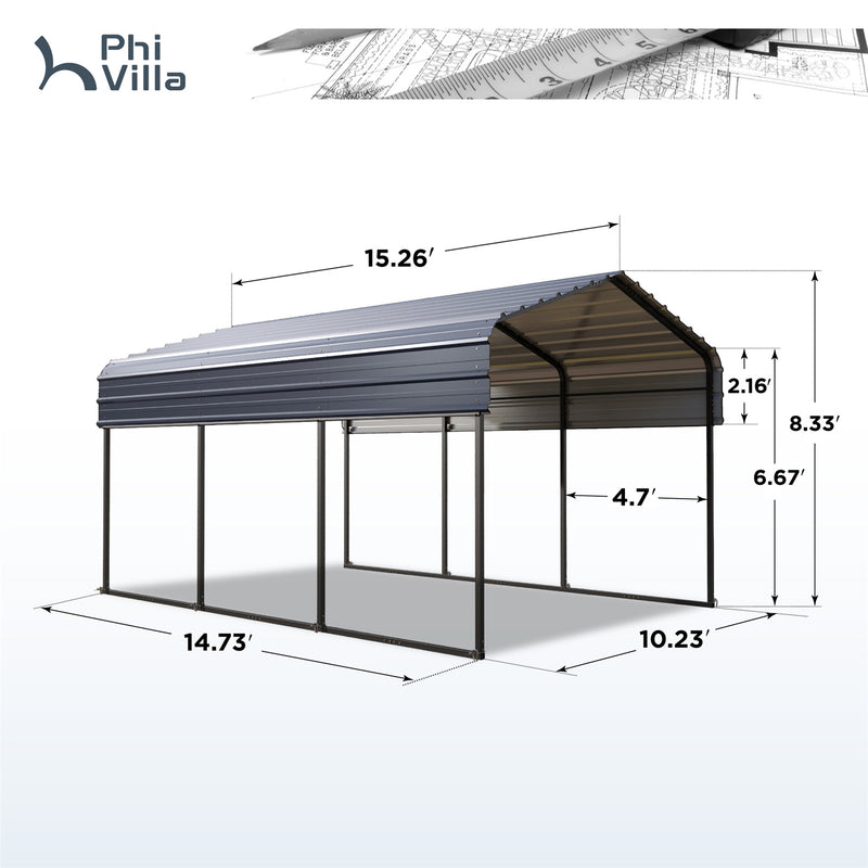PHI VILLA Deluxe Heavy Duty Metal Outdoor Carport Canopy Multi-use Car Garage Shelter