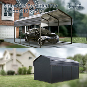 Multi-Sized 1 Car Metal Carport with Sides