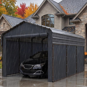 Multi-Sized 1 Car Metal Carport with Sides