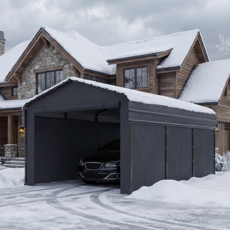 Multi-Sized 1 Car Metal Carport with Sides