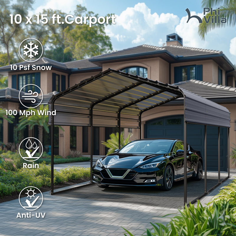 PHI VILLA Heavy Duty Metal Outdoor Carport with Sides