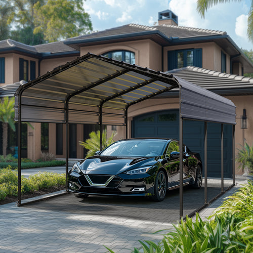 Multi-Sized 1 Car Metal Carport with Sides