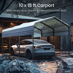 Multi-Sized 1 Car Metal Carport with Sides
