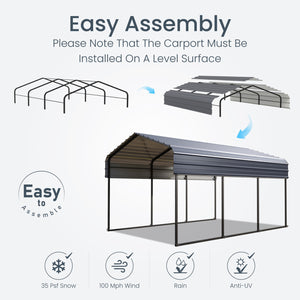Multi-Sized 1 Car Metal Carport with Sides