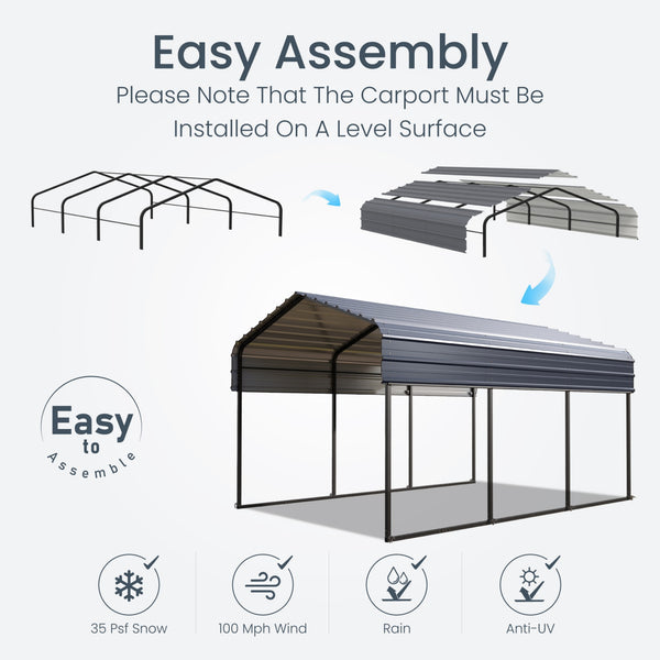 Multi-Sized 1 Car Metal Carport with Sides