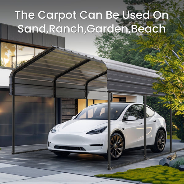 Multi-Sized 1 Car Metal Carport with Sides