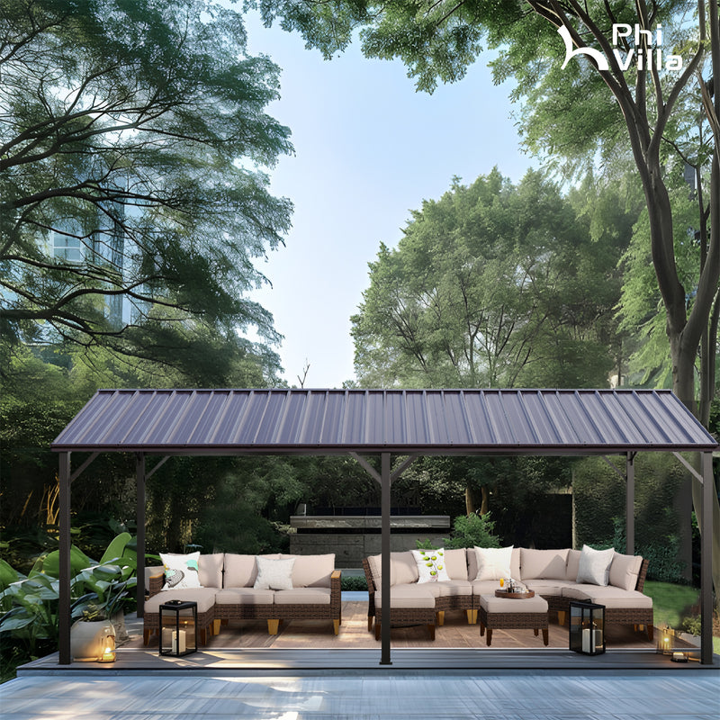 PHI VILLA 10x20ft Metal Carport with Heavy Duty Galvanized Gable Roof