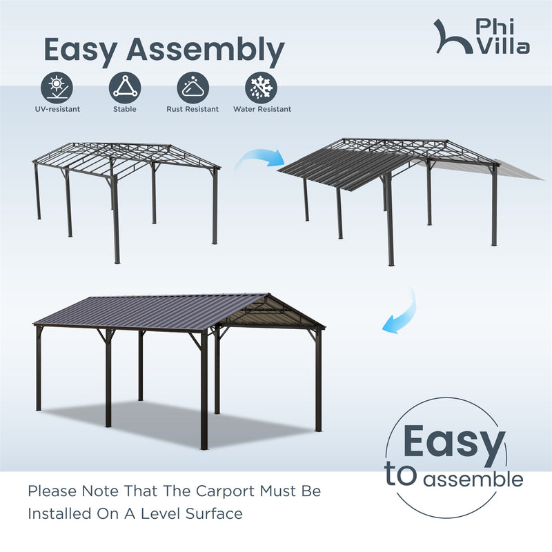 PHI VILLA 10x20ft Metal Carport with Heavy Duty Galvanized Gable Roof
