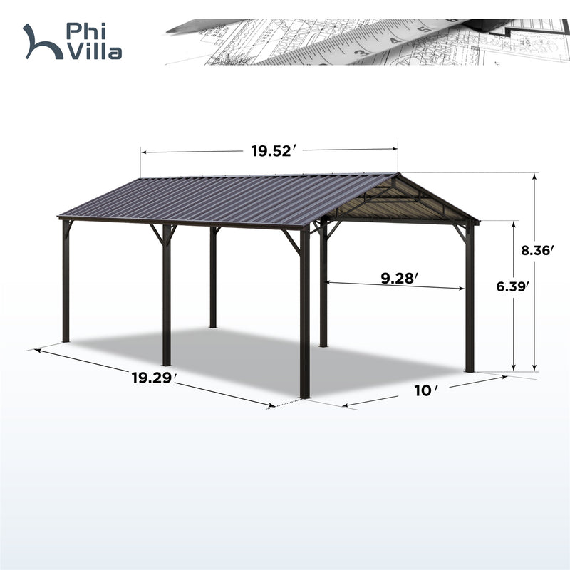 PHI VILLA 10x20ft Metal Carport with Heavy Duty Galvanized Gable Roof