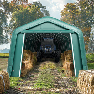 garden shed tent PHI VILLA Outdoor Storage Shed 11x32ft Portable Carport Multi-Function Shelter for Vehicles, Farm, and Agricultural Use