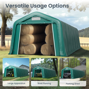 outdoor storage tent PHI VILLA Outdoor Storage Shed 11x32ft Portable Carport Multi-Function Shelter for Vehicles, Farm, and Agricultural Use