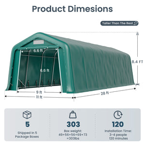 garden shed tent PHI VILLA Outdoor Storage Shed 11x32ft Portable Carport Multi-Function Shelter for Vehicles, Farm, and Agricultural Use