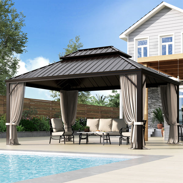 14'x20' Outdoor Hardtop Gazebo with Galvanized Steel Roof and Mosquito Net