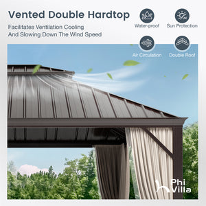 14'x20' Outdoor Hardtop Gazebo with Galvanized Steel Roof and Mosquito Net