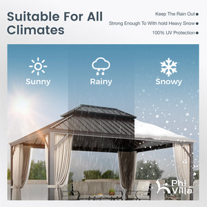 14'x20' Outdoor Hardtop Gazebo with Galvanized Steel Roof and Mosquito Net