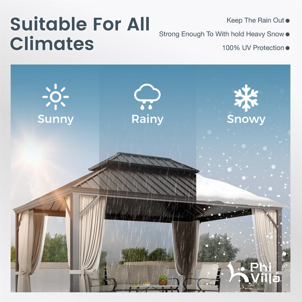 14'x20' Outdoor Hardtop Gazebo with Galvanized Steel Roof and Mosquito Net