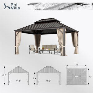 14'x20' Outdoor Hardtop Gazebo with Galvanized Steel Roof and Mosquito Net