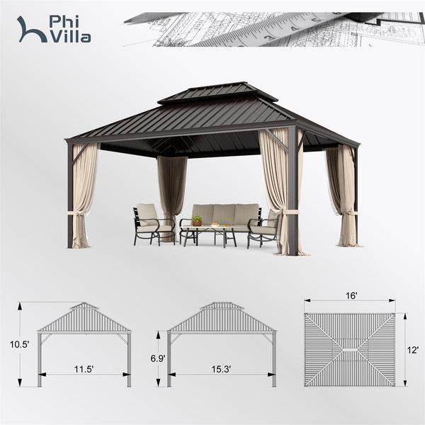 14'x20' Outdoor Hardtop Gazebo with Galvanized Steel Roof and Mosquito Net