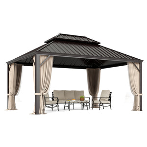 14'x20' Outdoor Hardtop Gazebo with Galvanized Steel Roof and Mosquito Net