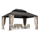 PHI VILLA 14' X 20'Outdoor Hardtop Gazebo with Galvanized Steel Roof and Mosquito Net