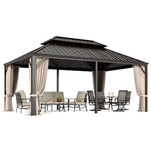 14'x20' Outdoor Hardtop Gazebo with Galvanized Steel Roof and Mosquito Net