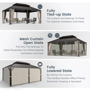 14'x20' Outdoor Hardtop Gazebo with Galvanized Steel Roof and Mosquito Net