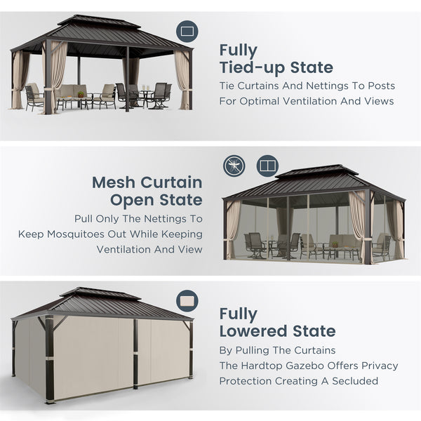 14'x20' Outdoor Hardtop Gazebo with Galvanized Steel Roof and Mosquito Net