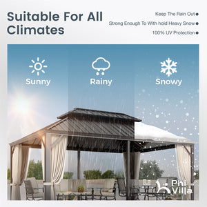 14'x20' Outdoor Hardtop Gazebo with Galvanized Steel Roof and Mosquito Net