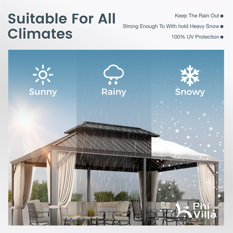 PHI VILLA 14' X 20'Outdoor Hardtop Gazebo with Galvanized Steel Roof and Mosquito Net