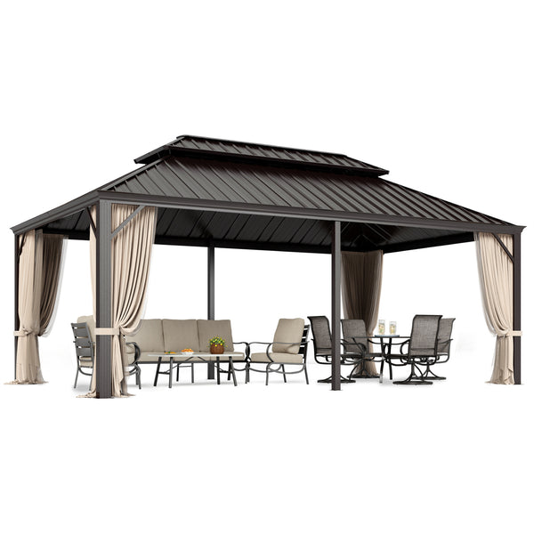 14'x20' Outdoor Hardtop Gazebo with Galvanized Steel Roof and Mosquito Net