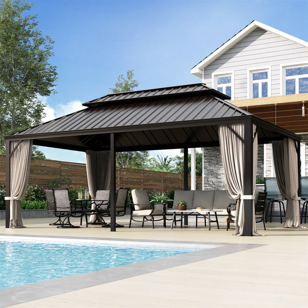 14'x20' Outdoor Hardtop Gazebo with Galvanized Steel Roof and Mosquito Net