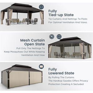 14'x20' Outdoor Hardtop Gazebo with Galvanized Steel Roof and Mosquito Net