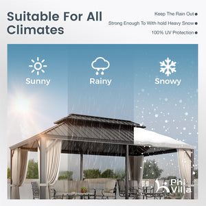 14'x20' Outdoor Hardtop Gazebo with Galvanized Steel Roof and Mosquito Net