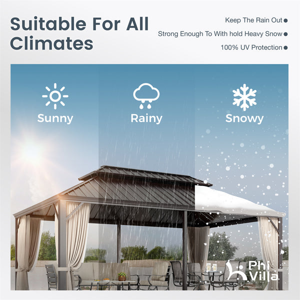 14'x20' Outdoor Hardtop Gazebo with Galvanized Steel Roof and Mosquito Net