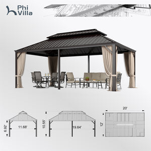 14'x20' Outdoor Hardtop Gazebo with Galvanized Steel Roof and Mosquito Net