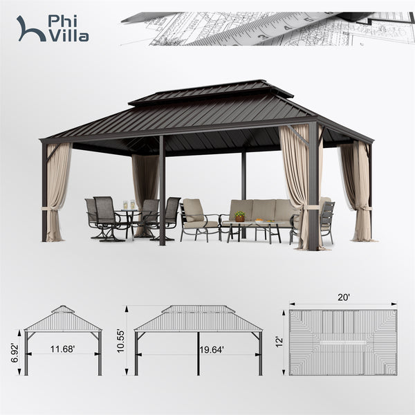 14'x20' Outdoor Hardtop Gazebo with Galvanized Steel Roof and Mosquito Net