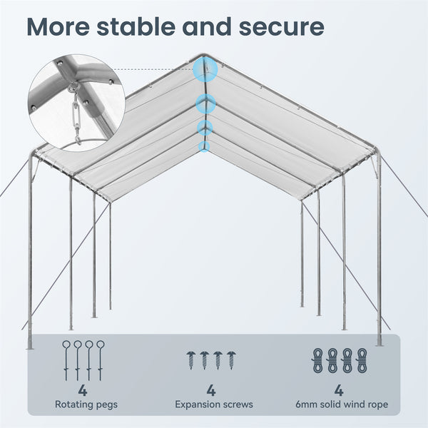 12X20ft PE Carport Height Adjustable Car Storage