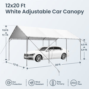 12X20ft PE Carport Height Adjustable Car Storage
