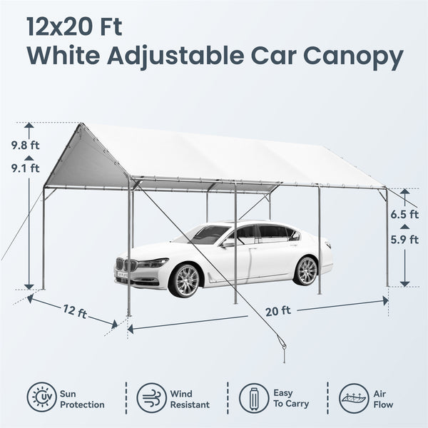 12X20ft PE Carport Height Adjustable Car Storage