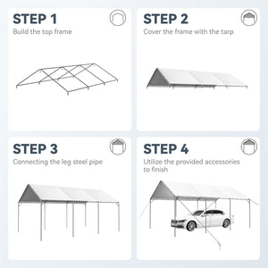12X20ft PE Carport Height Adjustable Car Storage