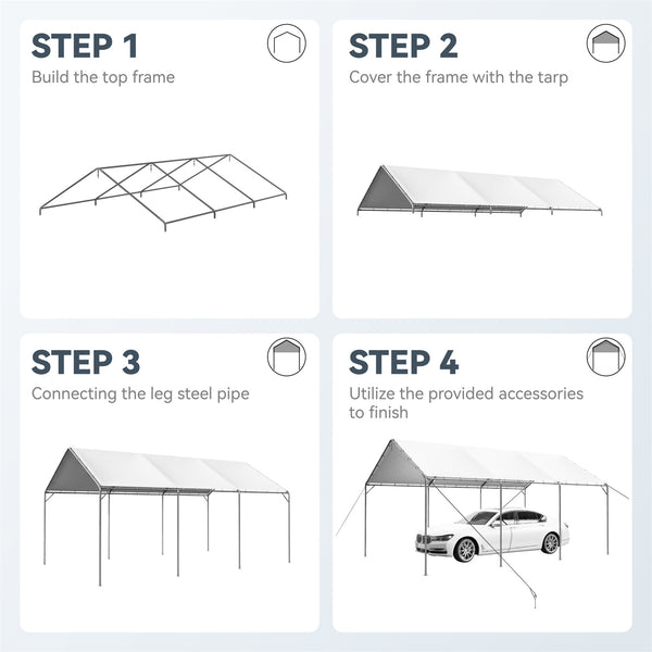 12X20ft PE Carport Height Adjustable Car Storage