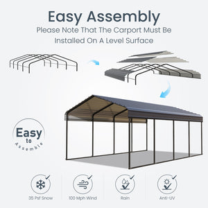 Multi-Sized 1 Car Metal Carport with Sides