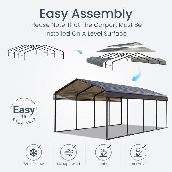 Multi-Sized 1 Car Metal Carport with Sides