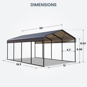 Multi-Sized 1 Car Metal Carport with Sides